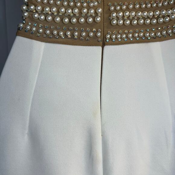 Fashion Nova Take My Hand Midi Dress XS Pearl Rhinestone Halter White - Picture 7 of 10